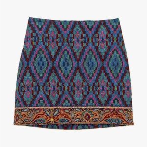 Farm Rio Tapestry Scarf Blue Mini Skirt Quilted Geometric NWT
